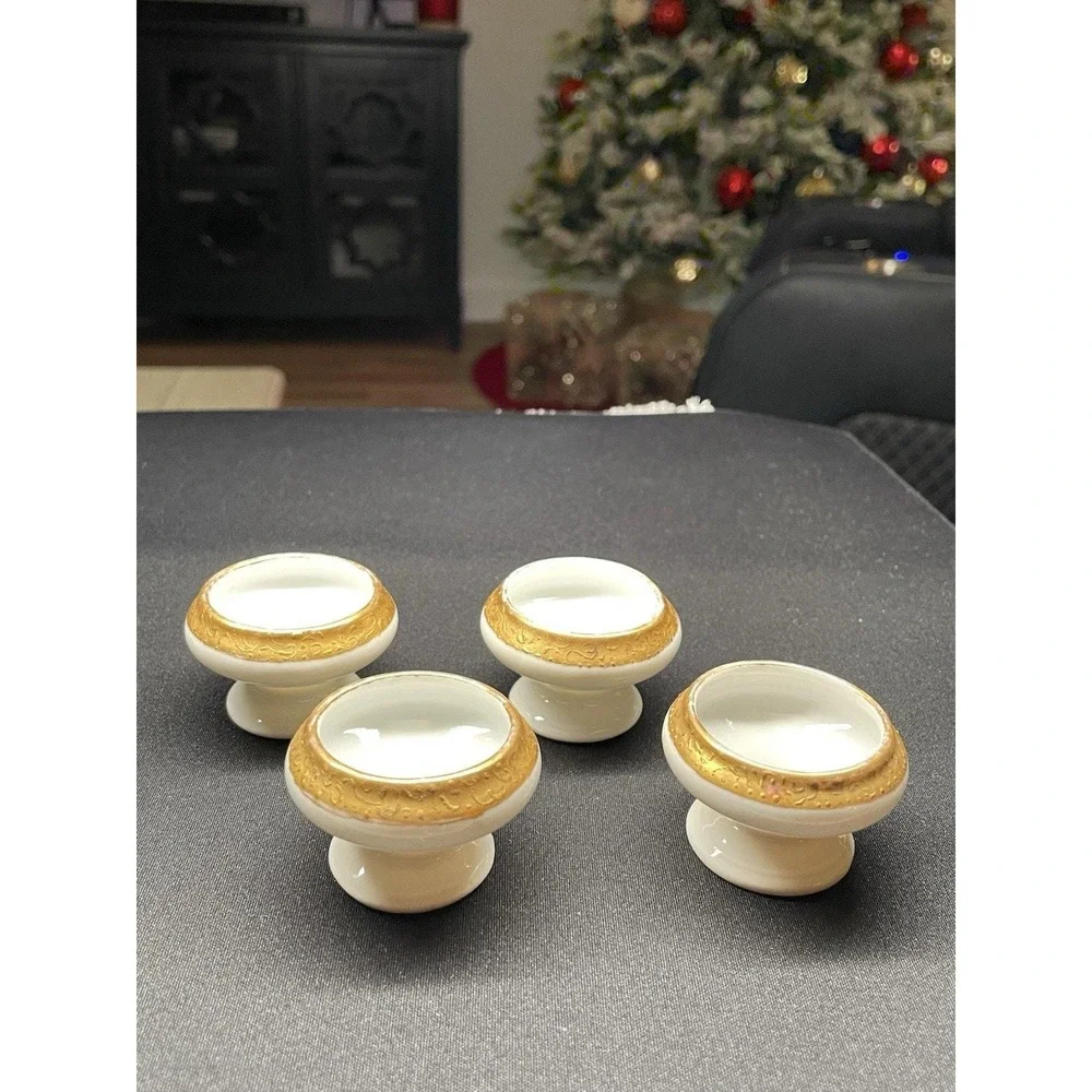 Antique Marked Vienna Austria White & Gold,  Shield and Crown Salt Cellars Set 4